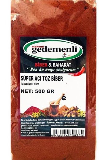 Gedemenli Süper Acı Toz Biber 500 gr