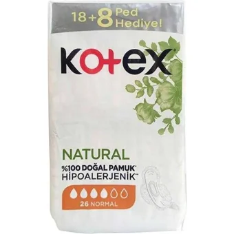 Kotex Organik Antialerjik Orta Normal 26'lı Hijyenik Ped 1 Adet