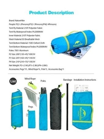 Naturehike Sky Pro 4 Kişilik 3 Mevsim Kamp Çadırı Yeşil
