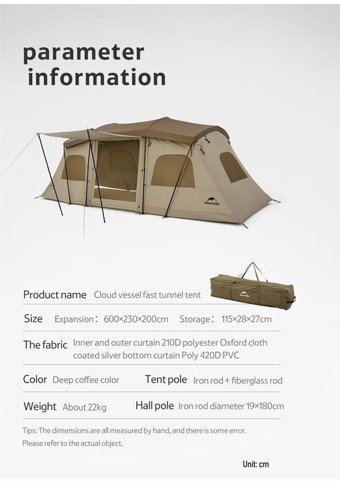 Naturehike Glamping Cloud Vessel 4 Kişilik 4 Mevsim Kamp Çadırı Kahverengi