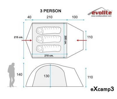 Evolite Excamp 2 Pro 3 Kişilik 4 Mevsim Kamp Çadırı Gri