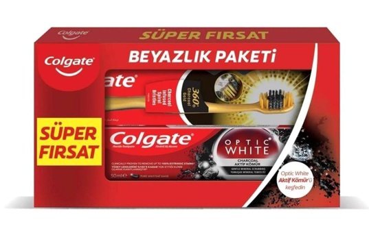 Colgate Optic White Naneli Organik Florürlü Diş Macunu 50 ml + Extra Clean Diş Fırçası Seti