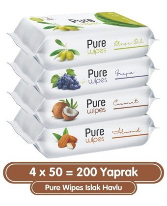 Pure Baby Pure Wipes 50 Yaprak 4'lü Paket Islak Mendil