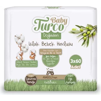 Baby Turco Doğadan 60 Yaprak 3'lü Paket Islak Mendil