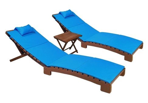 Bysay 3'lü Ahşap Katlanır Şezlong Turkuaz