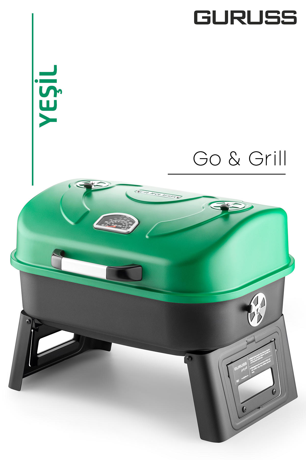 Guruss Go & Grill Kömürlü Kapaklı Dikdörtgen Barbekü Yeşil