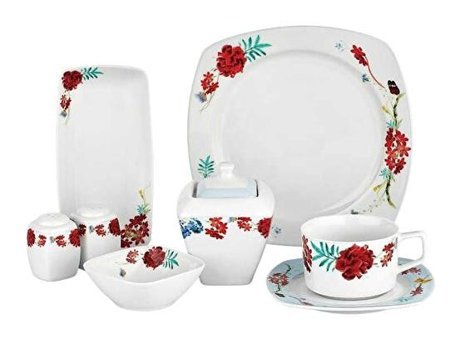 Korkmaz Bonjour Collection A8613 Desenli 28 Parça 6 Kişilik Porselen Kahvaltı Takımı Beyaz
