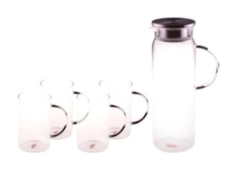 Taşev Bambum Kiara Cam 1.5 lt Metal Kapaklı Sürahi + 4'lü Cam Bardak