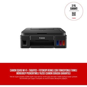 Canon Pixma G3416 Wi-Fi Çok Fonksiyonlu Tarayıcılı Renkli Baskı Tanklı Yazıcı