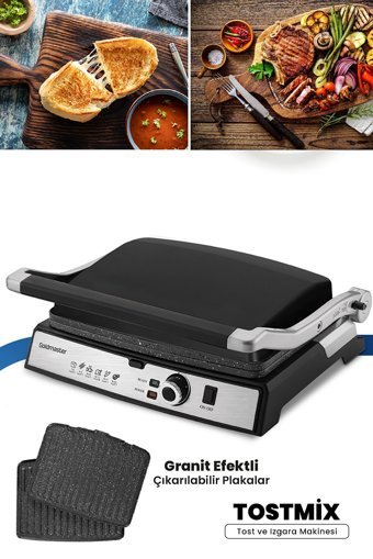 Goldmaster Tostmix 6 Dilim Granit Çıkartılabilir Plaka Tek Yönlü 2000 W Izgaralı Siyah Tost Makinesi