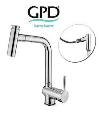 Gpd MES71 Spiralli Çift Girişli Aç Kapa Eviye Bataryası Gümüş