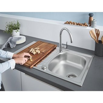 Grohe Bauflow-31538000 Çift Girişli Aç Kapa Eviye Bataryası Gümüş