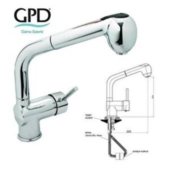 Gpd MES70 Spiralli Çift Girişli Aç Kapa Eviye Bataryası Gümüş