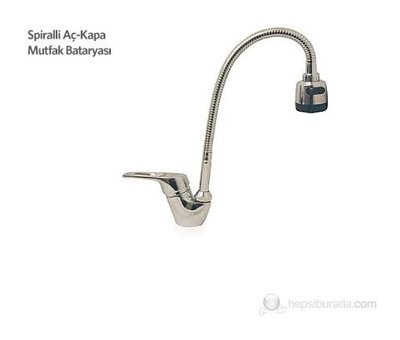 Arçe Spiralli Kuğu Çift Girişli Aç Kapa Eviye Bataryası Gümüş