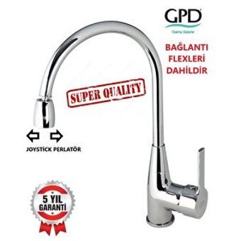 Gpd MTE55 Kuğu Çift Girişli Aç Kapa Eviye Bataryası Gümüş