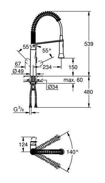 Grohe K7-31379000 Spiralli Çift Girişli Aç Kapa Eviye Bataryası Gümüş