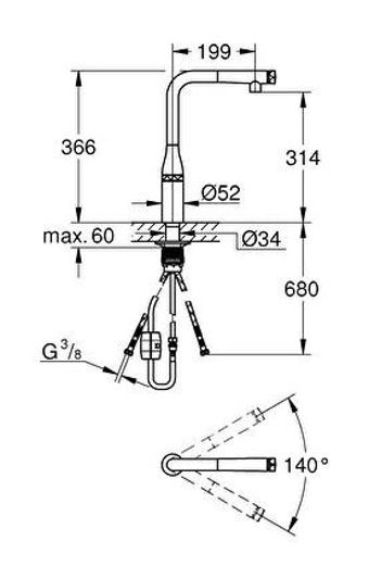Grohe Essence-31615000 Arıtmalı Spiralli Çift Girişli Aç Kapa Eviye Bataryası Gümüş