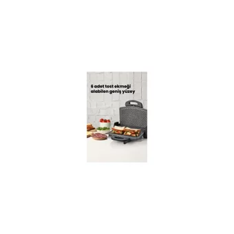 Goldmaster Gurmex 6 Dilim Granit Çıkartılabilir Plaka Tek Yönlü 1750 W Izgaralı Antrasit Tost Makinesi