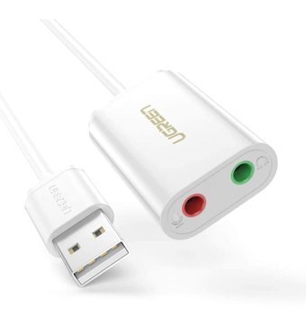 Ugreen USB 3.5 mm Çift Girişli Harici Ses Kartı Beyaz