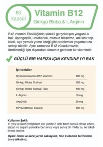 Mindivan Vitamin B12 Aromasız Yetişkin Vitamin 60 Kapsül