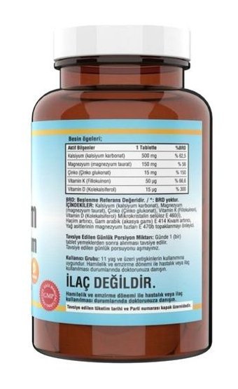 Ncs Kalsiyum Magnezyum Çinko Vitamin D K Aromasız Yetişkin Vitamin 3x120 Tablet