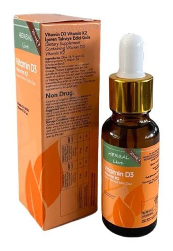 Herballive D3 K2 Içeren Takviye Edici Vitamin Aromasız Yetişkin Vitamin 20 ml