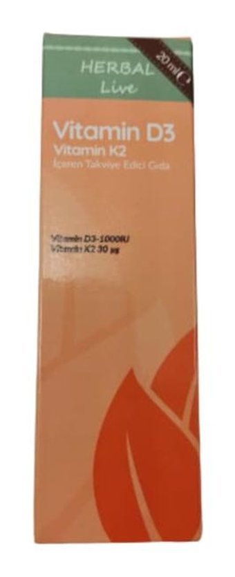 Herballive D3 K2 Içeren Takviye Edici Vitamin Aromasız Yetişkin Vitamin 20 ml