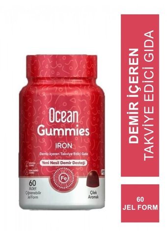 Ocean Gummies İron Çilekli Yetişkin Vitamin 60 Softgel