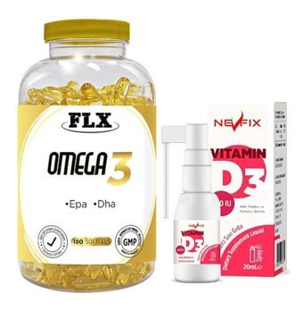Flx Omega 3 Ve Vitamin D3 Aromasız Yetişkin Vitamin 180 Softgel - 20 ml