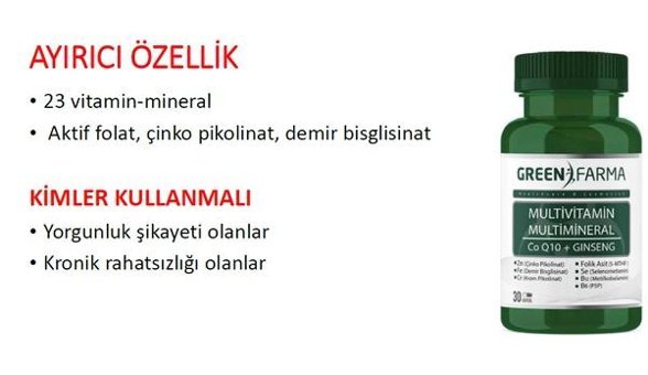 green Farma Multivitamin & Multimineral Aromasız Yetişkin Vitamin 30 Kapsül
