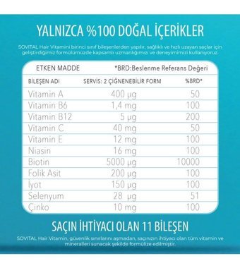 Sovital Hair Vitamins Biotin Ahududu Yetişkin Vitamin 60 gr