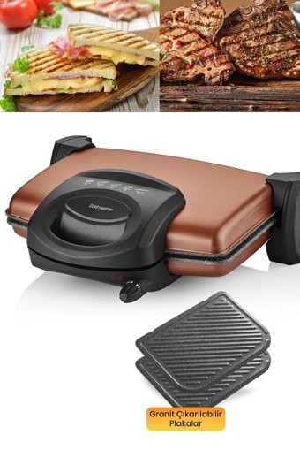 Goldmaster Lezzito 6 Dilim Granit Çıkartılabilir Plaka Çift Taraflı 1750 W Izgaralı Gold Tost Makinesi