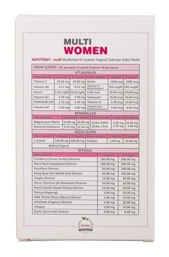 Natvitday Multi Women Aromasız Yetişkin Vitamin 60 Kapsül