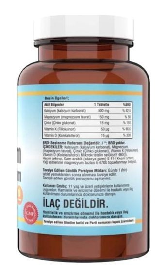 Ncs Kalsiyum Magnezyum Taurat Vitamin D K Aromasız Yetişkin Vitamin 120 Tablet