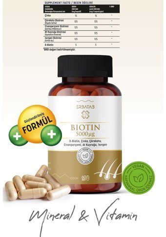 Erbatab Biotin Bitki Ekstralar Yetişkin Vitamin 60 Kapsül