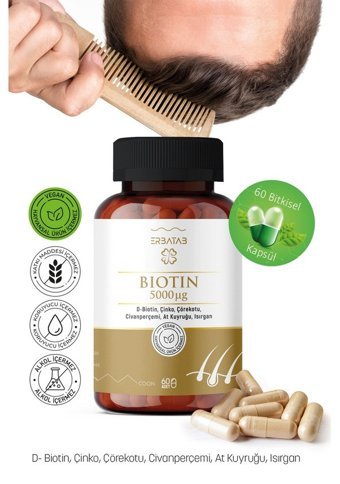 Erbatab Biotin Bitki Ekstralar Yetişkin Vitamin 60 Kapsül