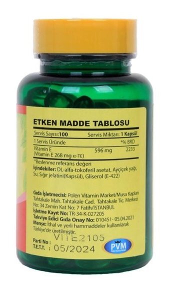 Aktar Vitamin E Aromasız Yetişkin Vitamin 100 Tablet