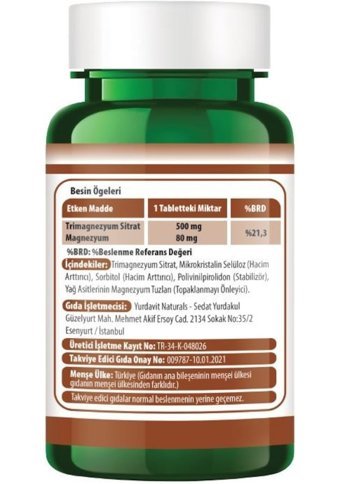 Yurdavit Magnesium Citrate Aromasız Yetişkin Vitamin 2x120 Tablet