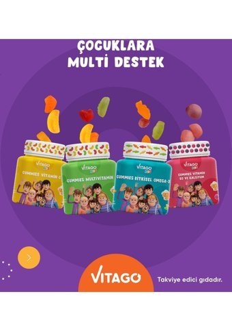 Vitago Kids Gummies Vitamin C + Kids Gummies Multivitamin Multimineral + Kids Gummies Vitamin D3 Kalsiyum + Kids Gummies Omega 3 Doğal Meyve Yetişkin Vitamin 150 ml