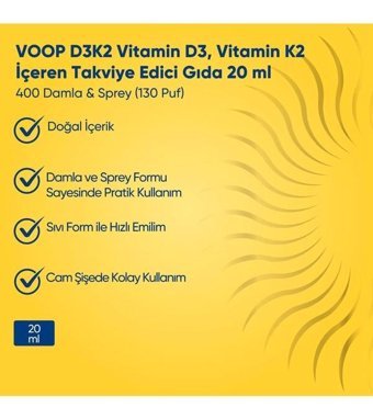 Voop Vitamin D3-K2 Aromasız Yetişkin Vitamin 20 ml