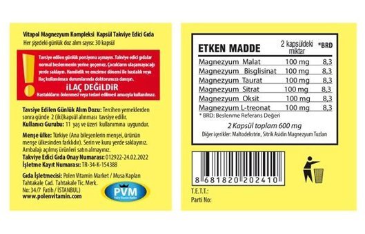 Vitapol Magnezyum Kompleks Aromasız Yetişkin Vitamin 60 Kapsül