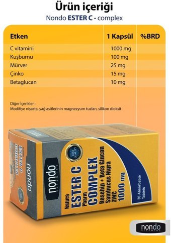 Nondo Ester C Complex Meyveli Yetişkin Vitamin 30 Tablet