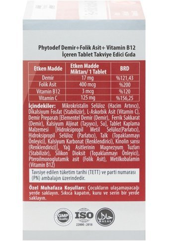 Phytodef Demir Folik Asit Vitamin B12 C Aromasız Yetişkin Vitamin 30 Kapsül