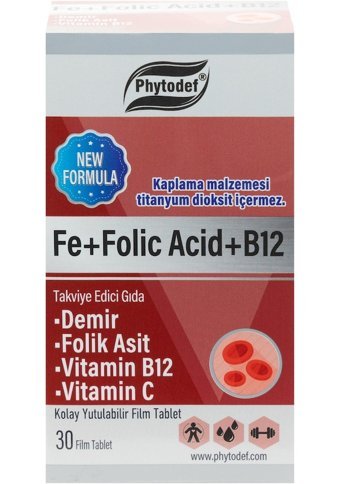 Phytodef Demir Folik Asit Vitamin B12 C Aromasız Yetişkin Vitamin 30 Kapsül