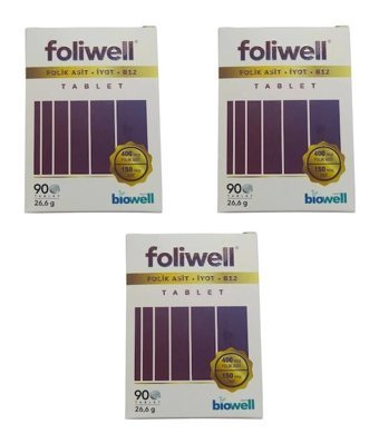 Foliwell Folik Asit İyot Aromasız Yetişkin Vitamin 3x90 Tablet