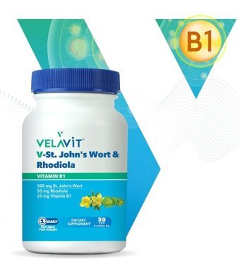 Velavit V-St. Johns Worth Rhodiola Vitamin B1 Aromasız Yetişkin Vitamin 30 Kapsül