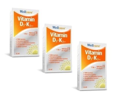 Wellcare Vitamin D3-K2 Aromasız Yetişkin Vitamin 3x12 ml