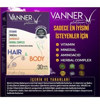 Vanner Platinum Saç Vücut Multivitamini Aromasız Yetişkin Vitamin 30 Kapsül