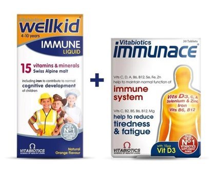 Vitabiotics Wellkid Immune Multivitamin + Immunace Aromasız Yetişkin Vitamin 15 Tablet