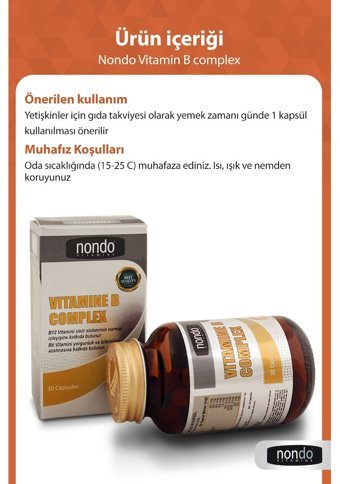 Nondo Vitamin B Complex Aromasız Yetişkin Vitamin 30 Kapsül